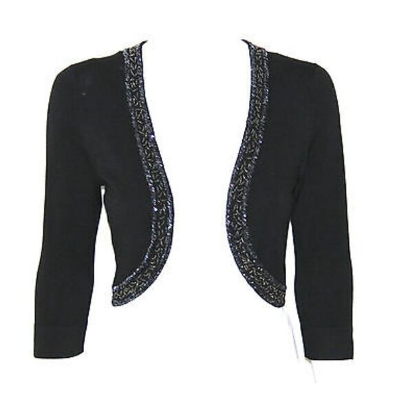 NWOT Jessica Howard Black Open Front 3/4 Sleeve Beaded Collar Cardigan Bo… - Picture 1 of 4